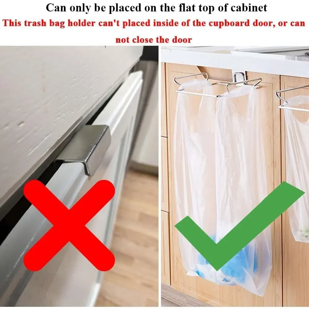 Trash Bag Holder Stainless Steel Cabinet Door Hanging Kitchen Garbage Bin